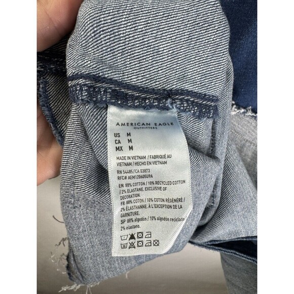 American Eagle Denim Pinafore Jumper Dress Size Medium Blue Raw Hem Pockets NWT - Picture 8 of 11